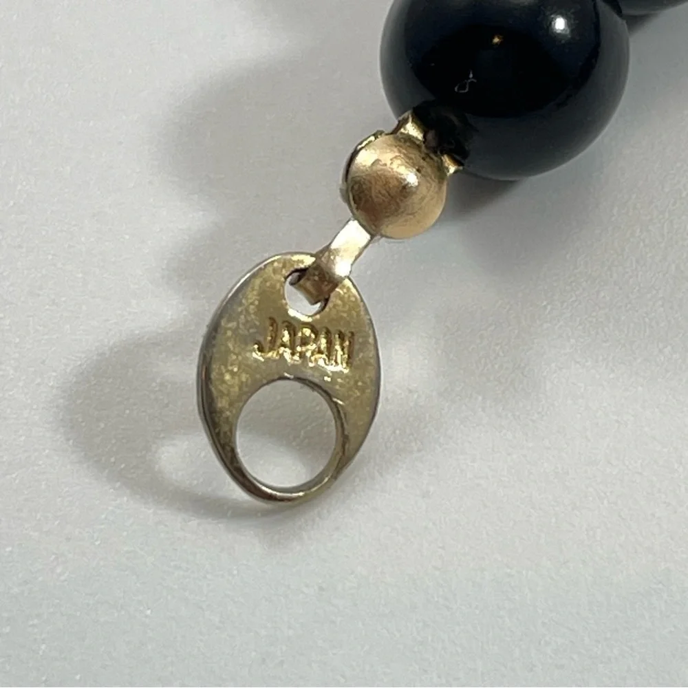 Vintage Japan Gold Tone Ceramic Black Gold Beaded Statement Necklace